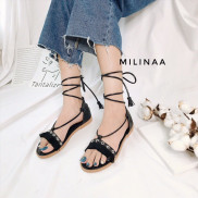 [Mã WASKT410K giảm 10K đơn 50K] Giày sandal thổ cẩm buộc dây màu đen phong cách boho